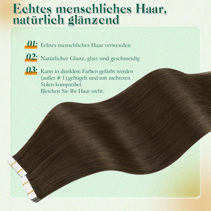 Echthaar Tape Extensions Braun Remy – 55cm, 50g