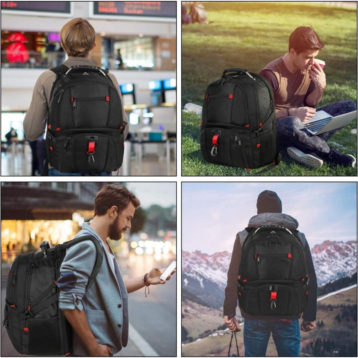 Großer Laptop Rucksack Herren 55L, 18.4 Zoll, Schwarz