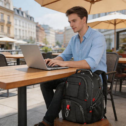 Großer Laptop Rucksack Herren 55L, 18.4 Zoll, Schwarz