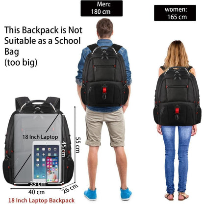 Großer Laptop Rucksack Herren 55L, 18.4 Zoll, Schwarz