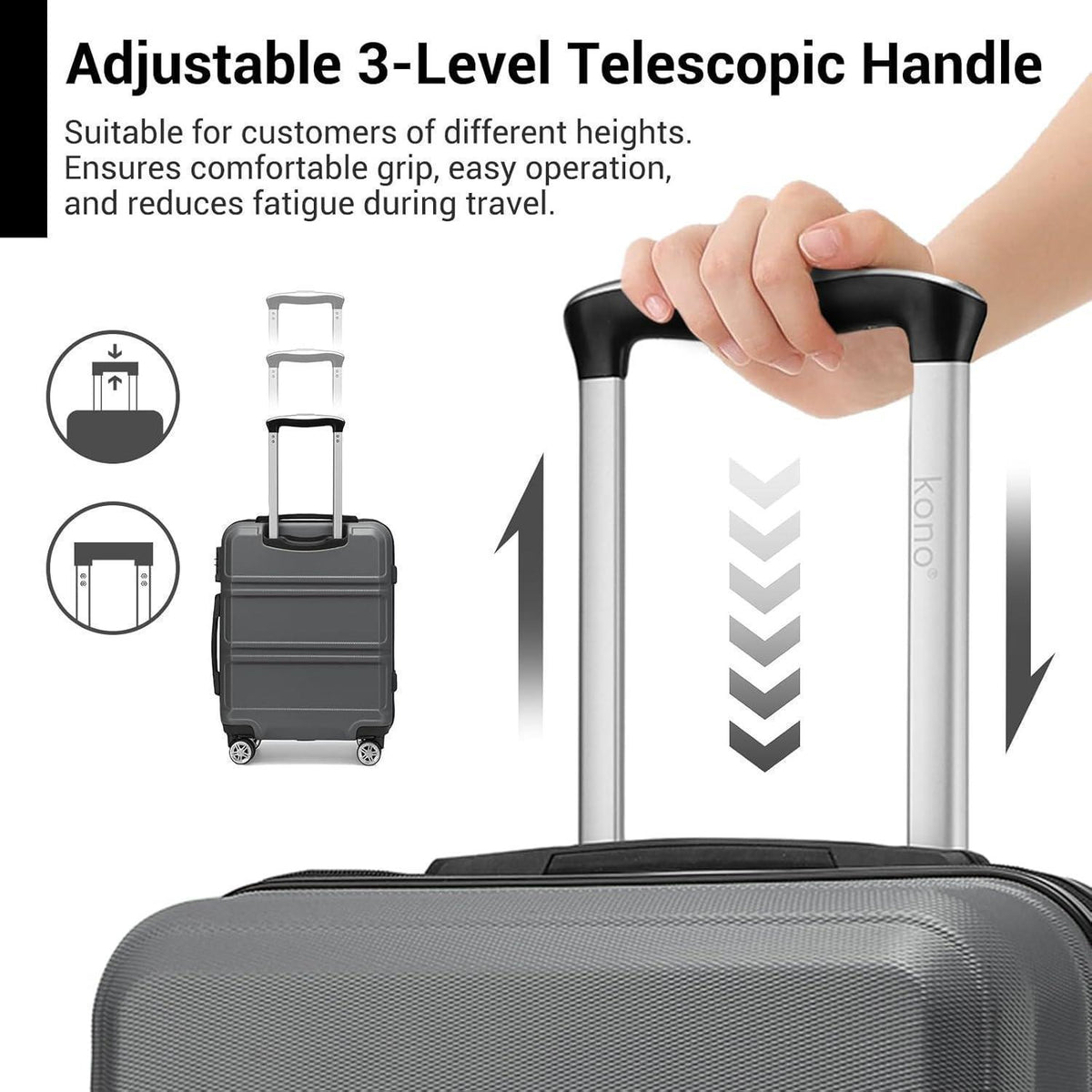 XL Reisekoffer 74cm Grau mit TSA Schloss und 4 Rollen