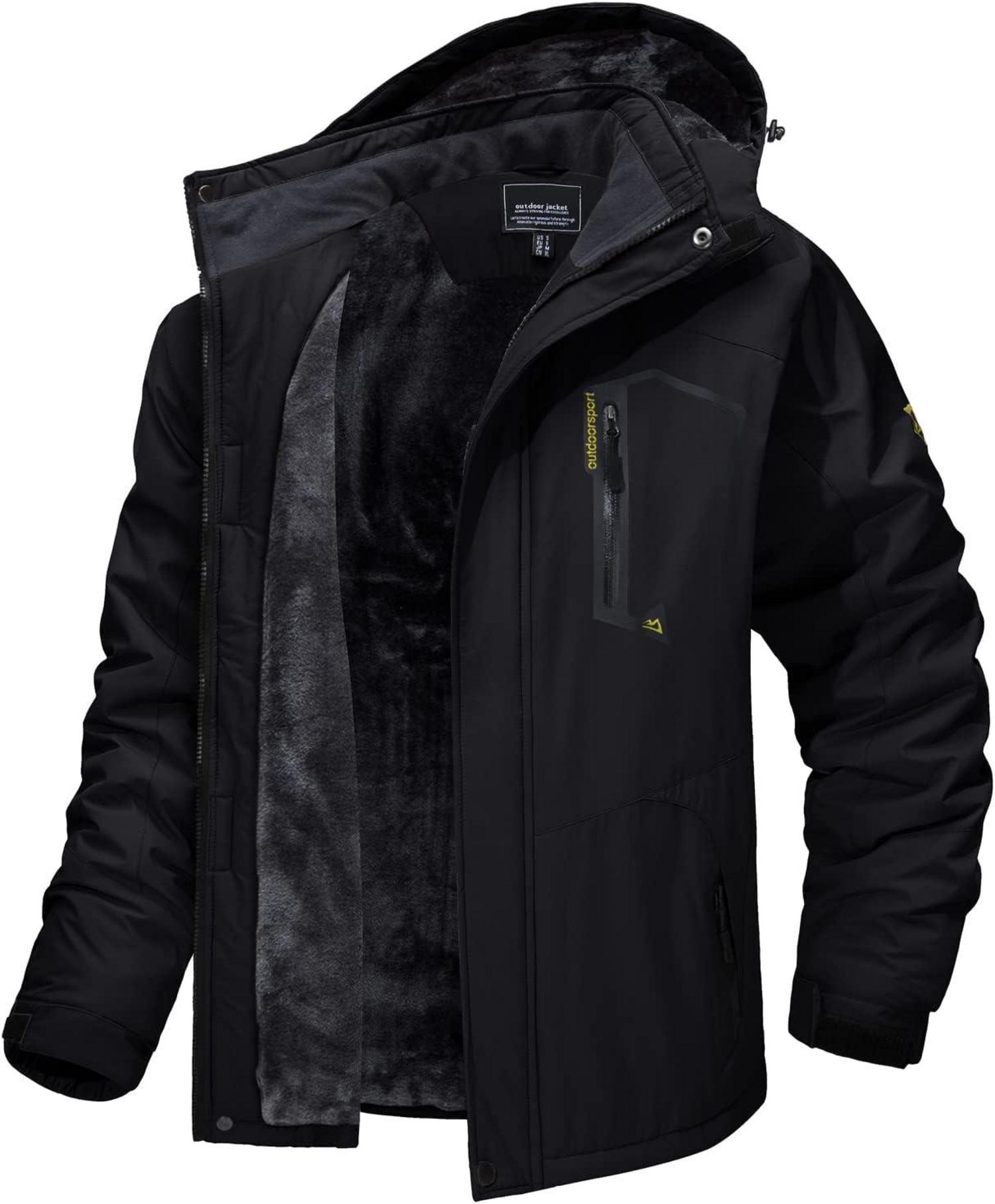 Outdoor Skijacke mit Fleecefutter und abnehmbarer Kapuze - Schwarz