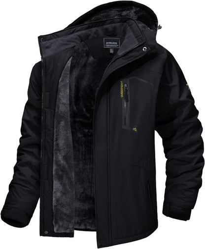 Outdoor Skijacke mit Fleecefutter und abnehmbarer Kapuze - Schwarz