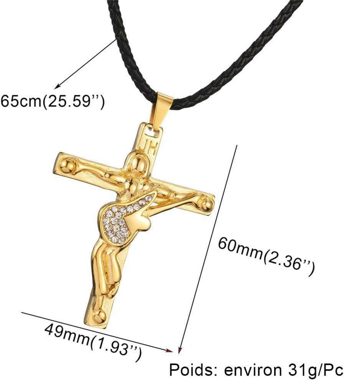 Johnny Hallyday Kreuz Halskette Silber/Gold/Schwarz Edelstahl Gitarrenanhänger JH-2