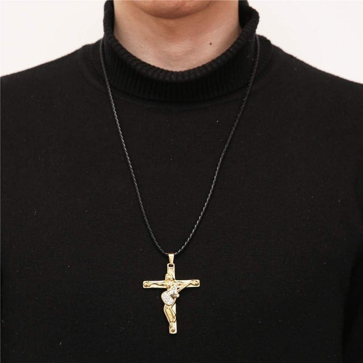 Johnny Hallyday Gitarrenkreuz Halskette Silber/Gold/Schwarz
