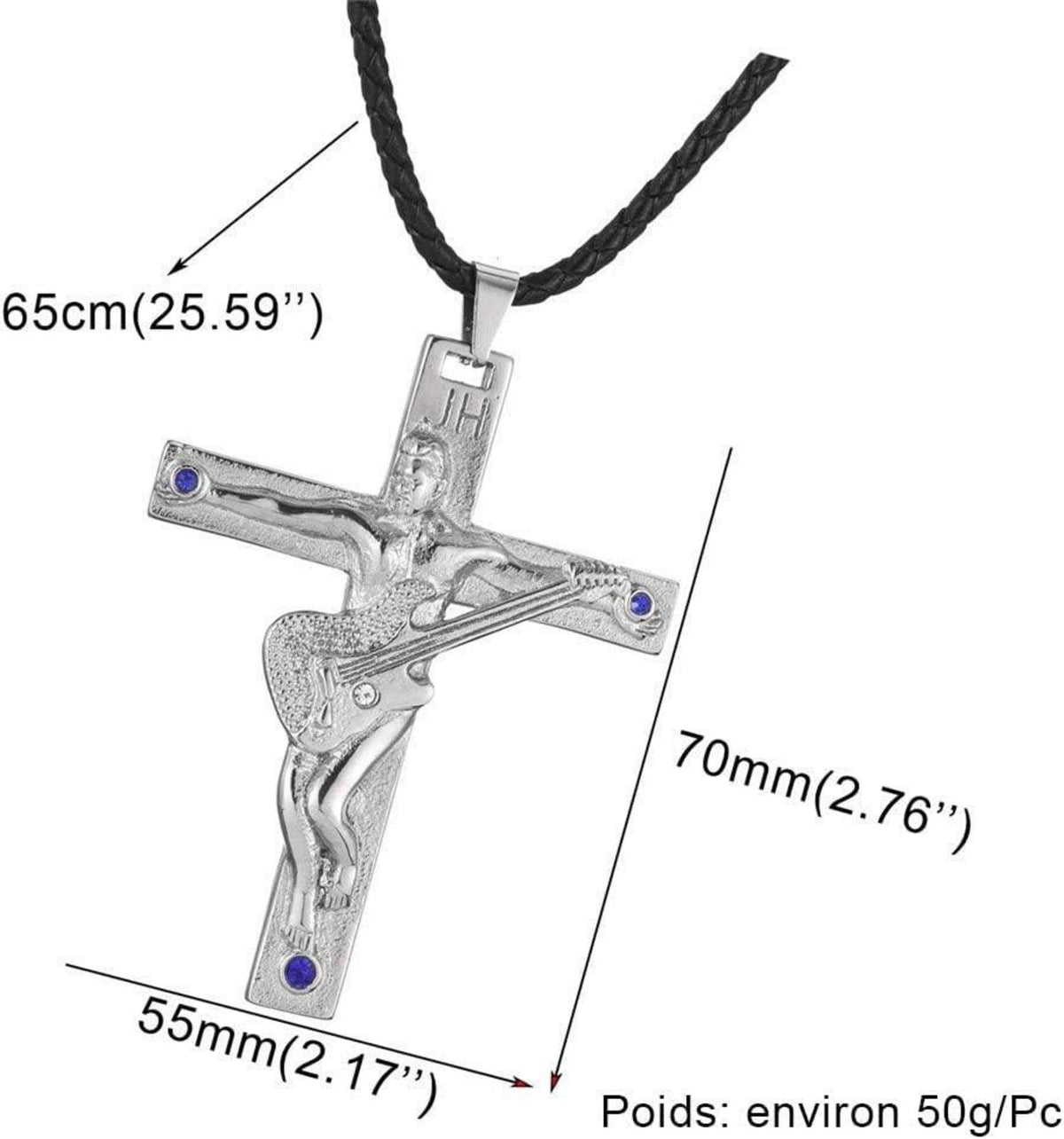 Johnny Hallyday Halskette Herren Damen Edelstahl Gitarrenkreuz Fan