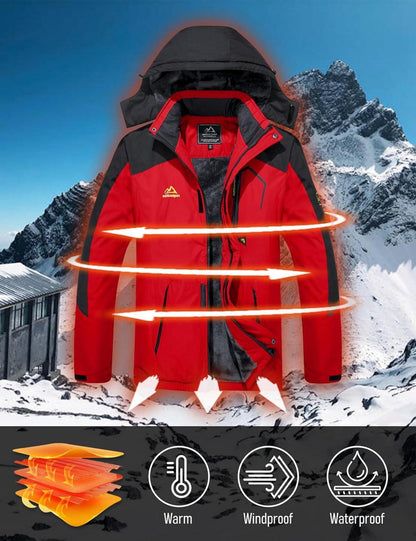 Herren Winter Skijacke Fleece Softshell Wasserdicht Rot