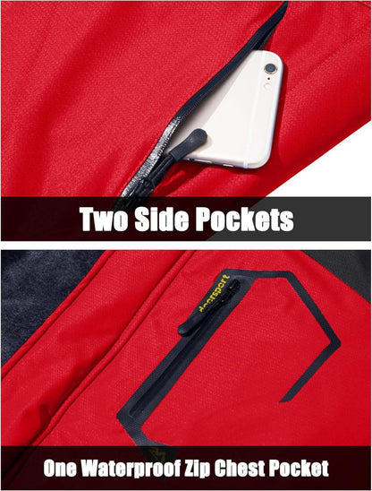MAGCOMSEN Herren Winter Skijacke Fleece Gefüttert Wasserdicht Atmungsaktiv L Rot