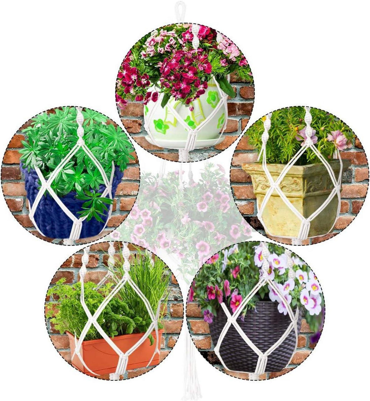 4er Set Makramee Blumenampel Baumwollseil Pflanzen Halter Innen Außen