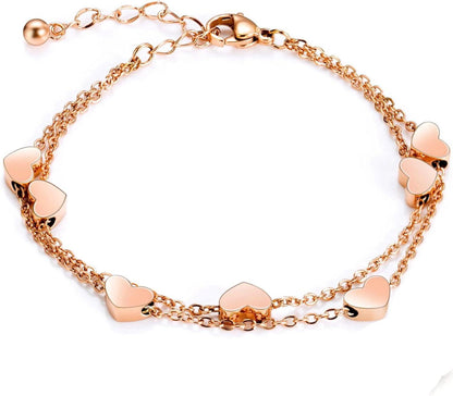 Rosegold Herz Fußkettchen Layered Armband Titan Edelstahl