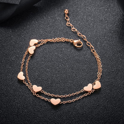Rosegold Herz Fußkettchen Layered Armband Titan Edelstahl