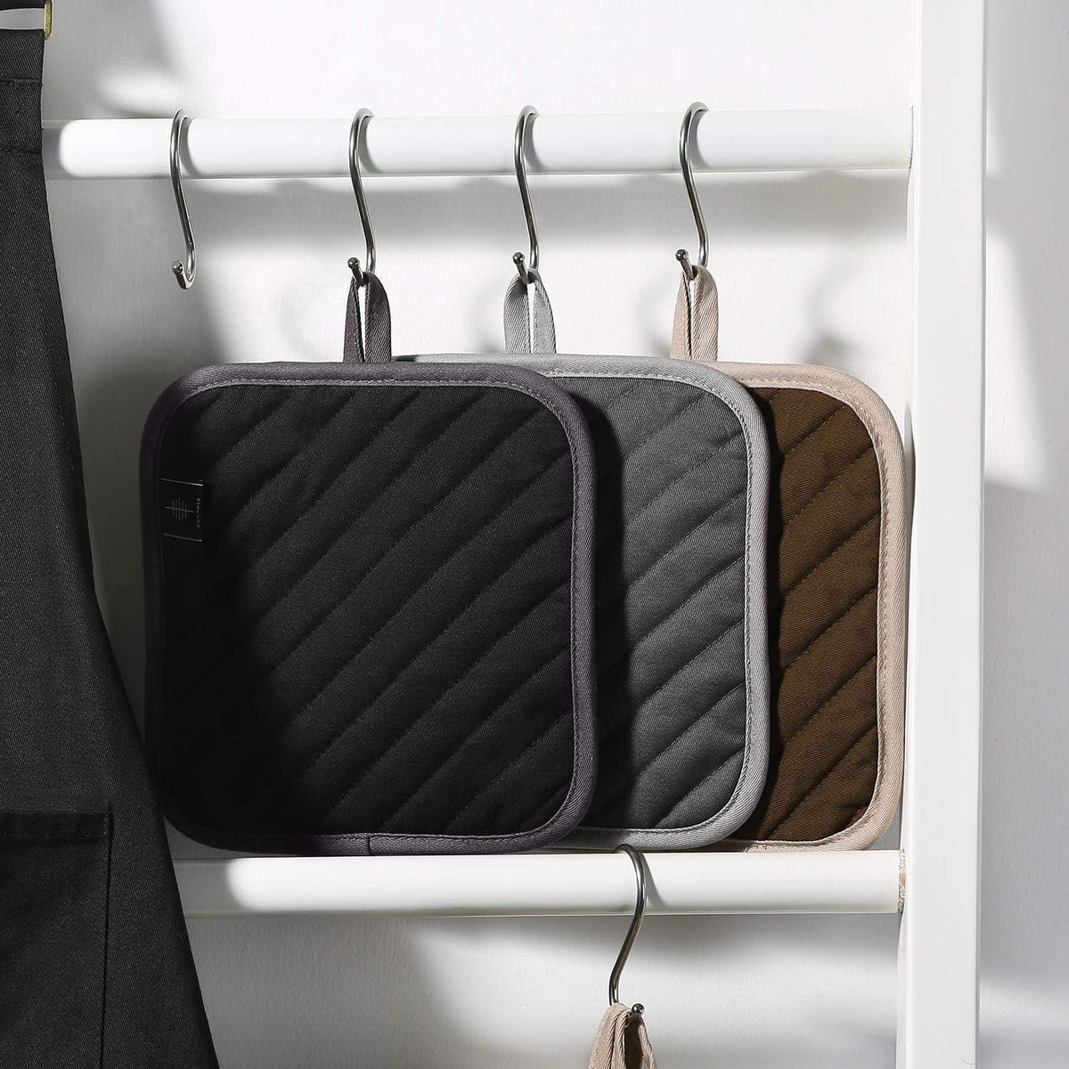 Topflappen Set 4er-Pack Schwarz 20x20cm Baumwolle