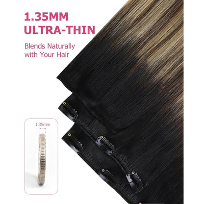 Clip-in Echthaar Extensions Balayage Schwarz-Braun-Blond