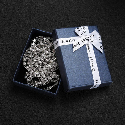 Kristall Lange Halskette mit Zirkonia Blume, Verstellbar, Silber