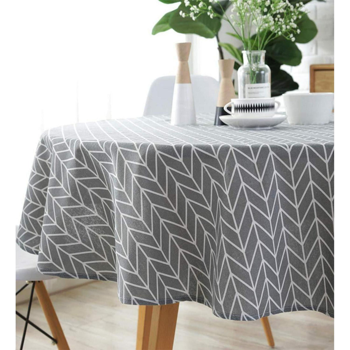 Runde Baumwoll-Leinen Tischdecke 120cm Grau