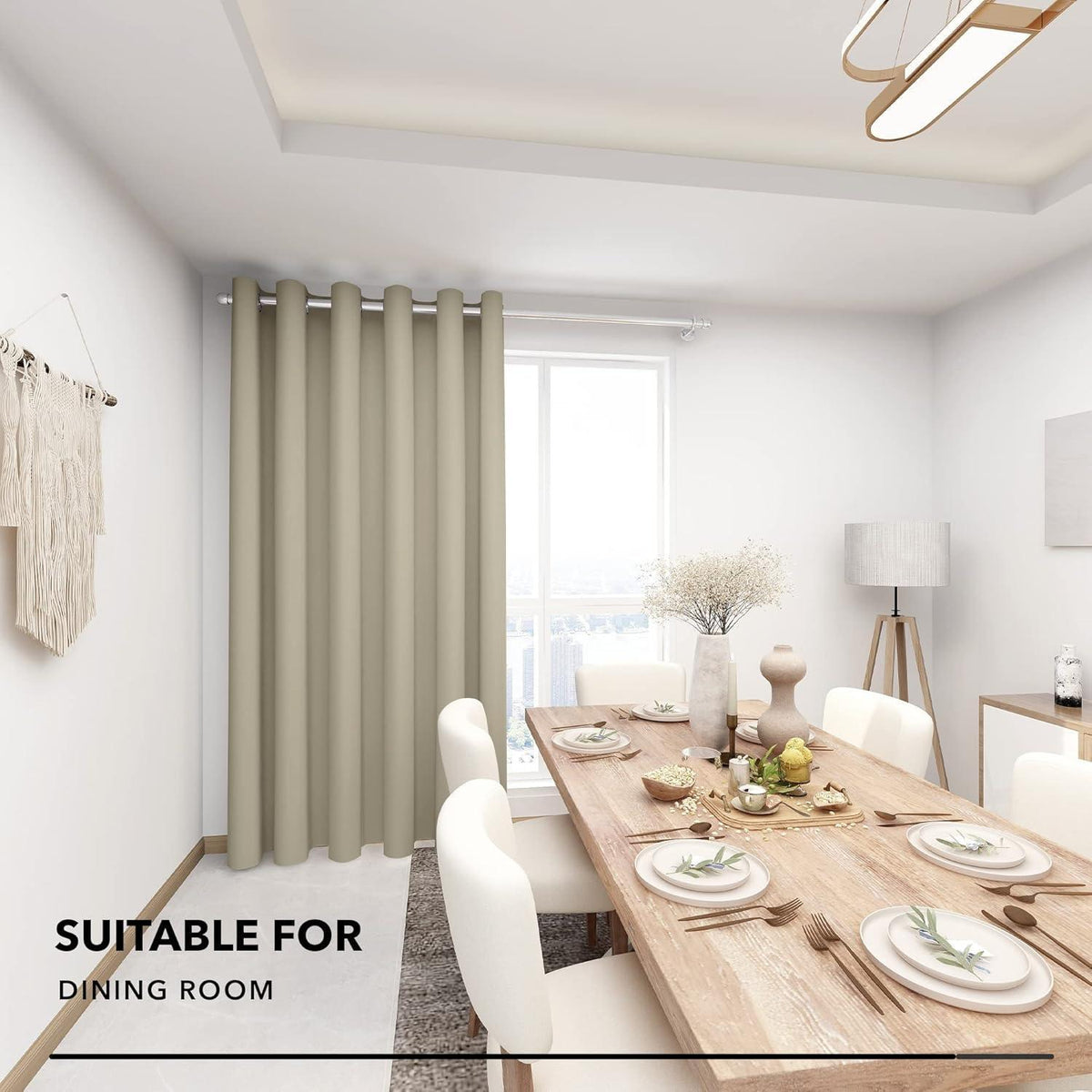 Blickdichte Thermogardine 290x200 cm – Beige Türvorhang & Raumteiler
