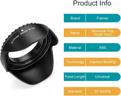 62mm Sonnenblende für Canon Nikon Sony DSLR Kameras Schwarz