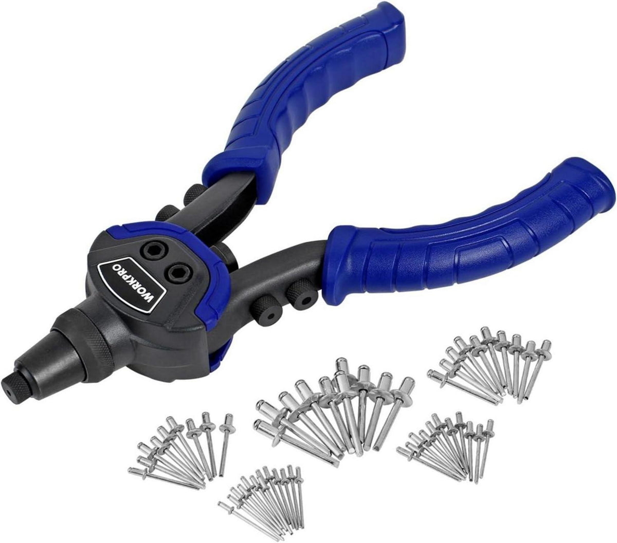 WORKPRO 5-in-1 Nietzange Set 250mm mit 5 Mundstücken und 100 Nieten