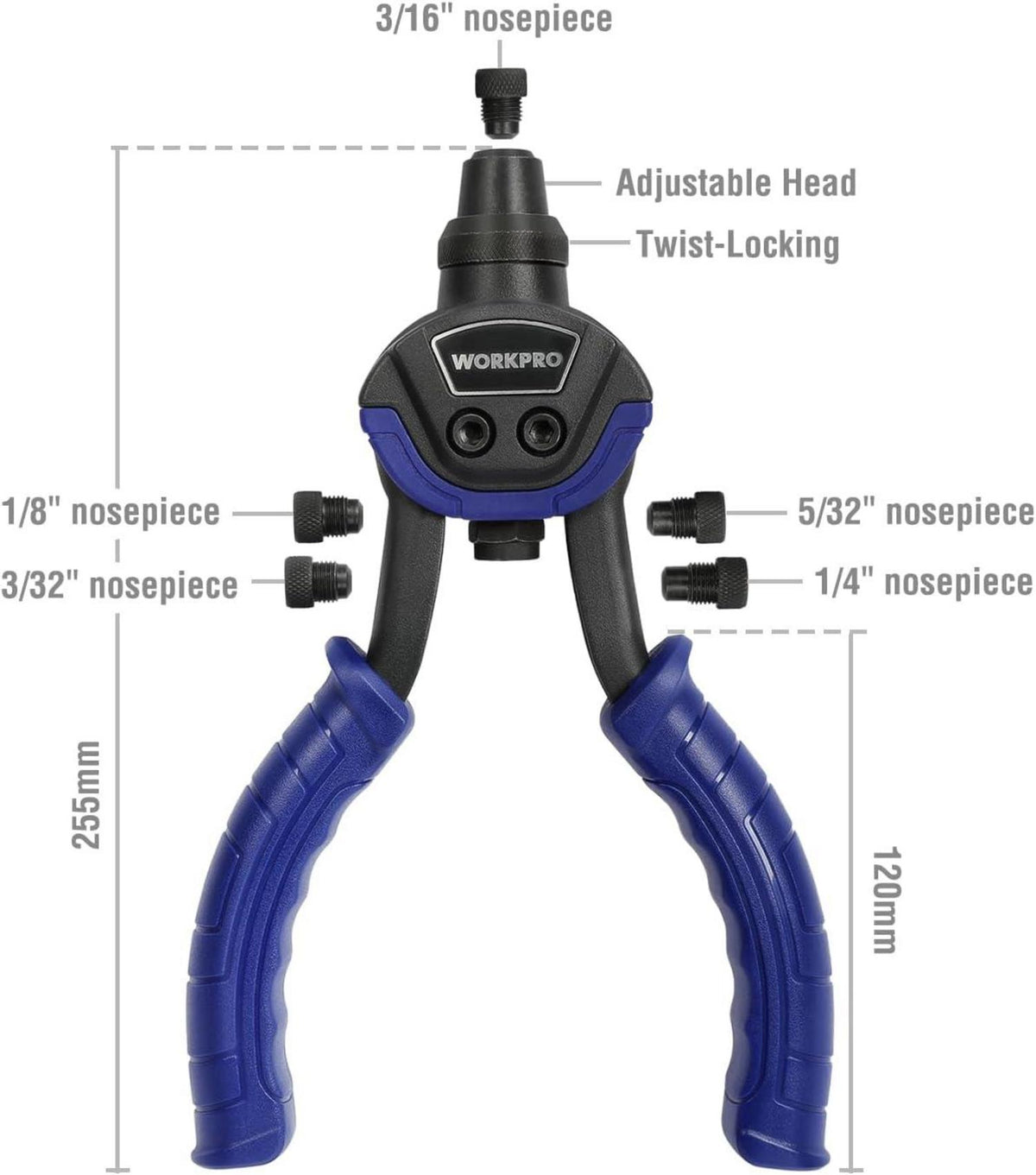 WORKPRO Nietzange Set 5-in-1 Blindnietzange 250mm 100 Nieten