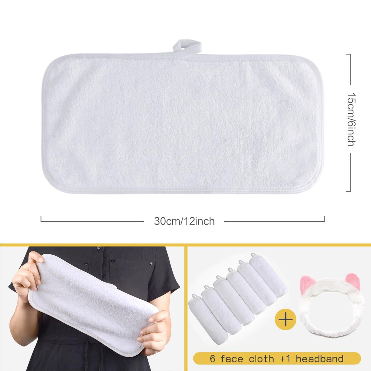 Make-Up Entferner Tuch Mikrofaser 6er Pack Weiß 15cm x 30cm