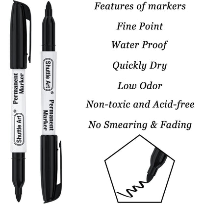 Permanent Marker Set Schwarz, 30 Stück Fein, Wasserfest