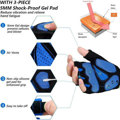 Fahrradhandschuhe Halbfinger mit Gel-Polsterung Blau L
