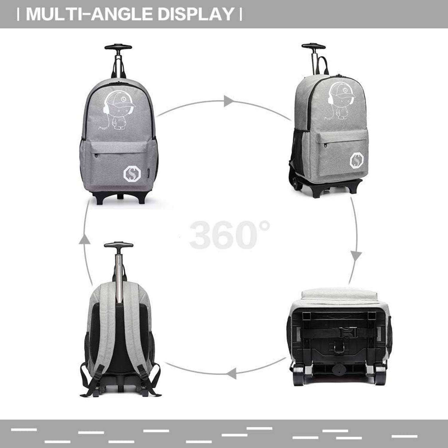Kinderrucksack Schulrucksack Trolley mit Rädern Grau 15,6 Zoll