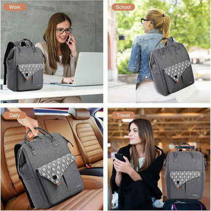 Lekesky Rucksack Damen 15.6 Zoll Laptop Arbeitsrucksack Grau
