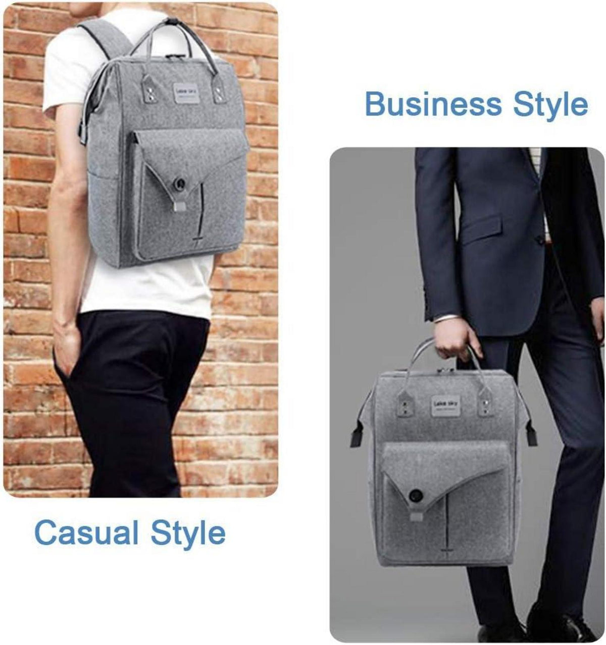 Lekesky Rucksack Damen Herren Laptopfach Anti Diebstahl Grau 15.6 Zoll