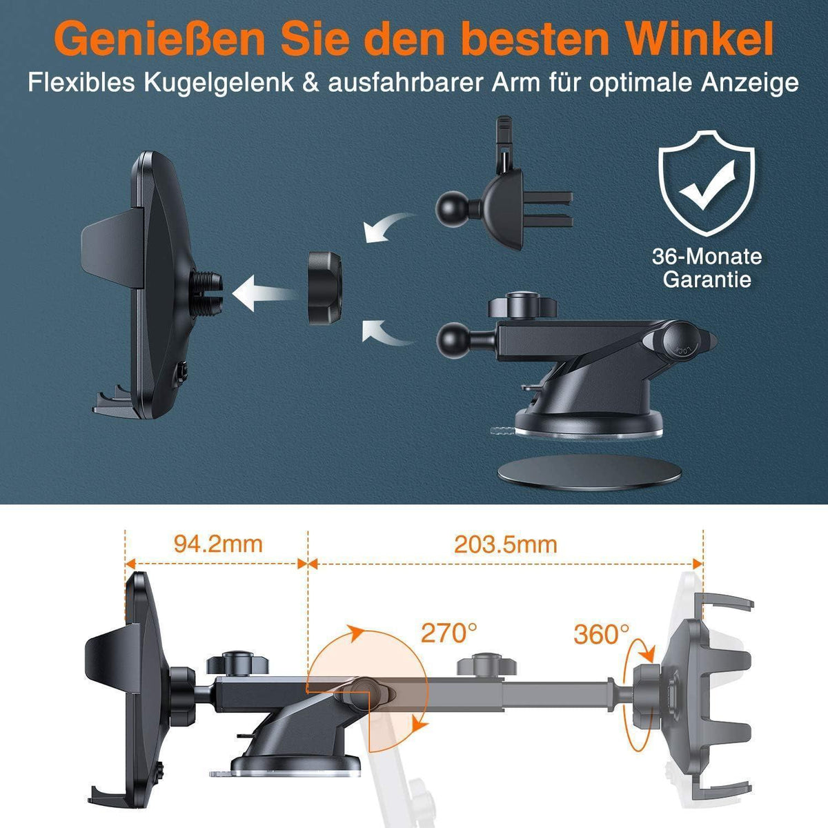 Handyhalterung Auto mit Saugnapf & Lüftung – 360° flexibel