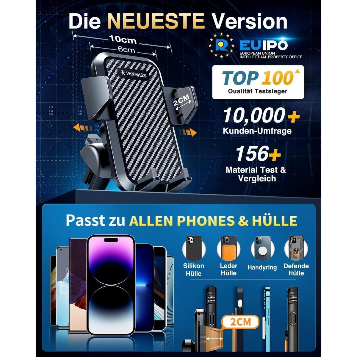 Handyhalterung Auto mit Saugnapf & Lüftung – 360° flexibel