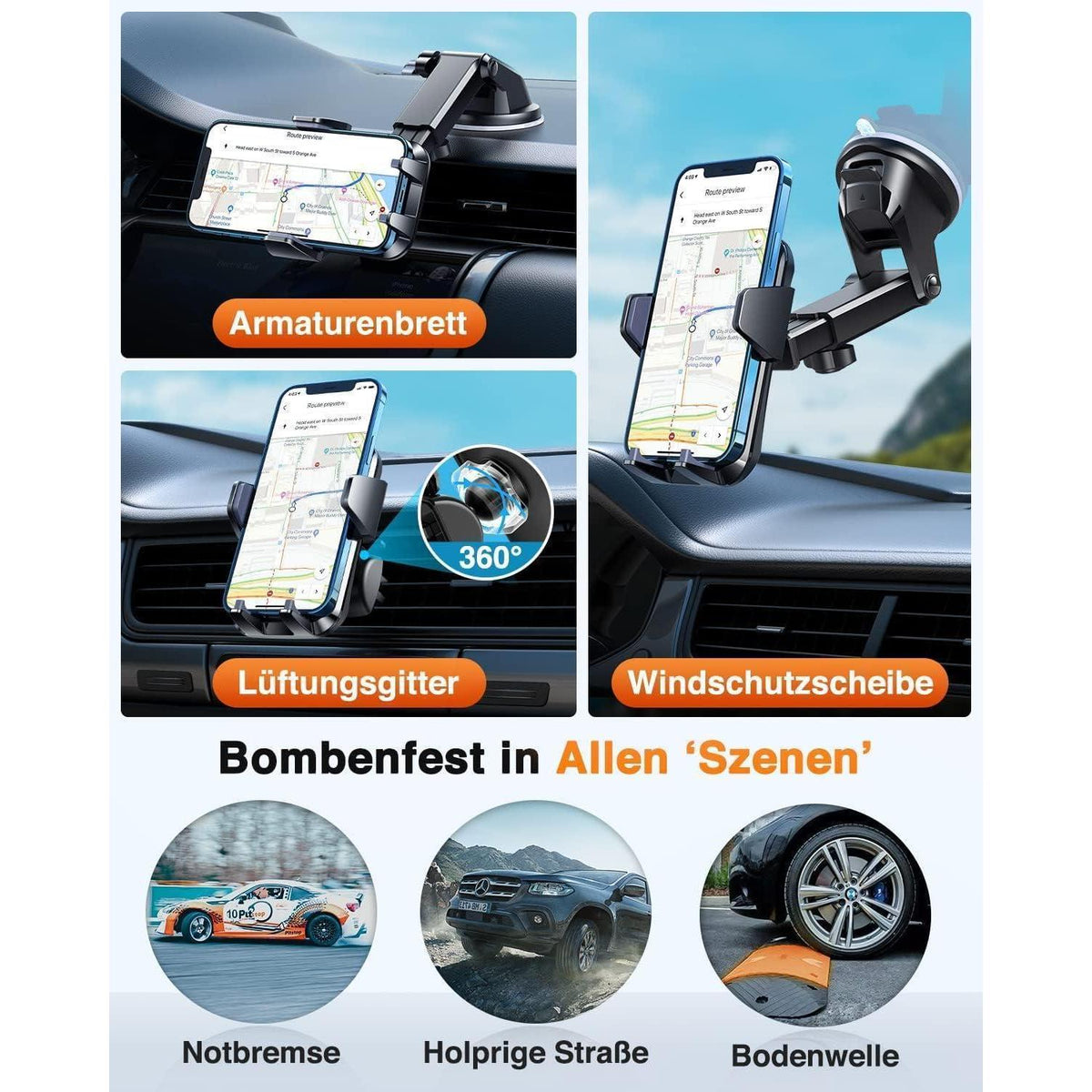 Handyhalterung Auto mit Saugnapf & Lüftung – 360° flexibel