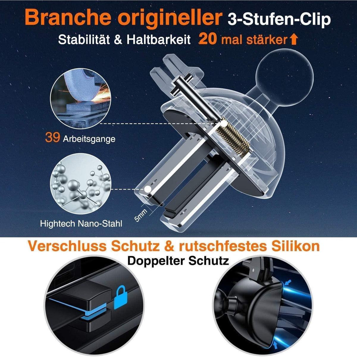 Handyhalterung Auto mit Saugnapf & Lüftung – 360° flexibel