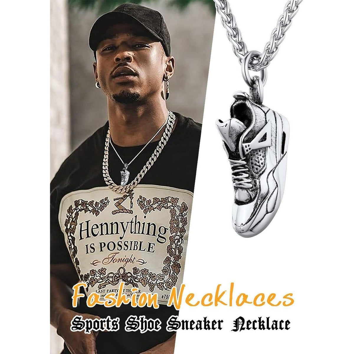 Herren Kette mit Sneaker Anhänger aus Edelstahl, Silber