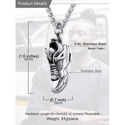 Herren Kette mit Sneaker Anhänger aus Edelstahl, Silber