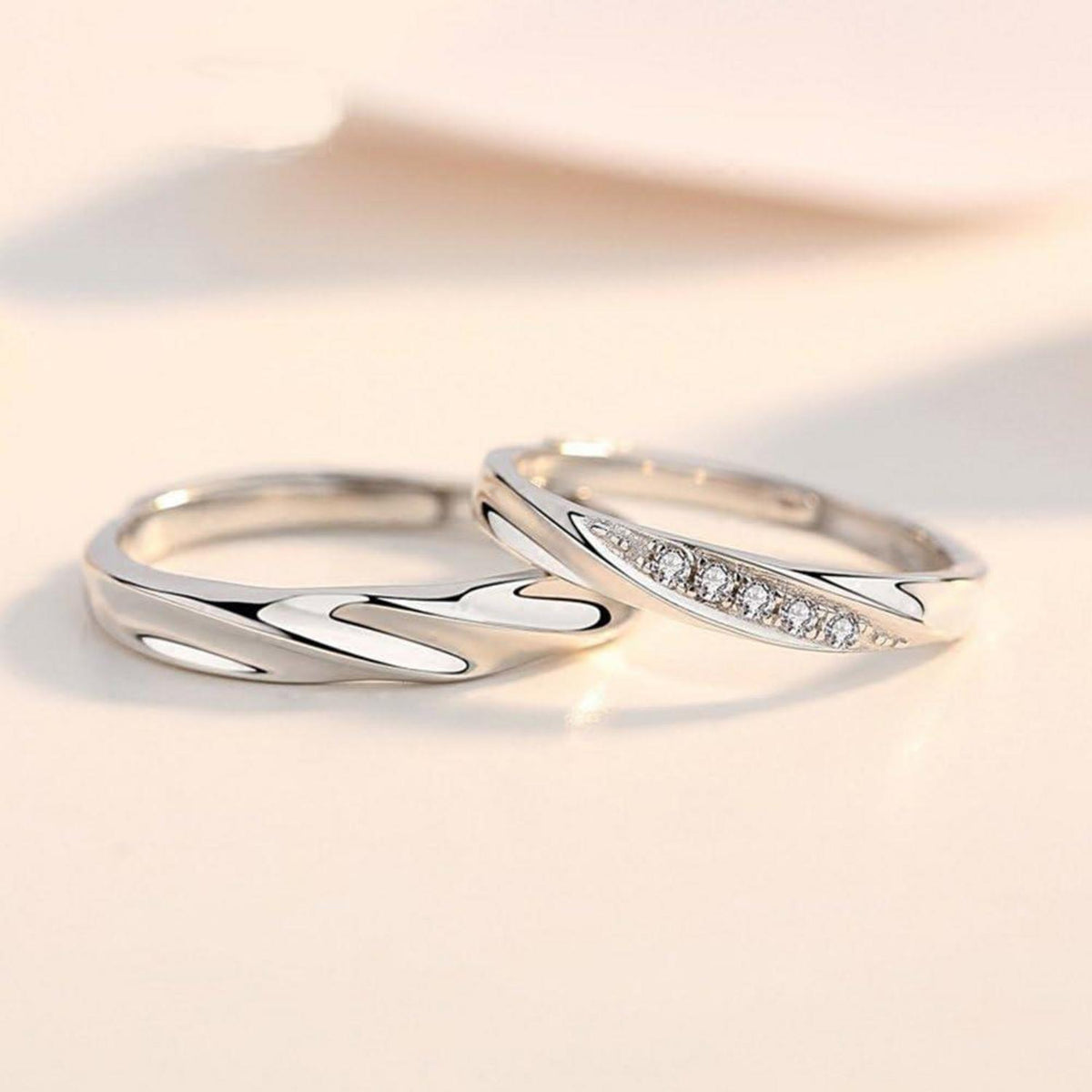 925 Sterling Silber Partnerringe Offen Verstellbar mit Zirkonia