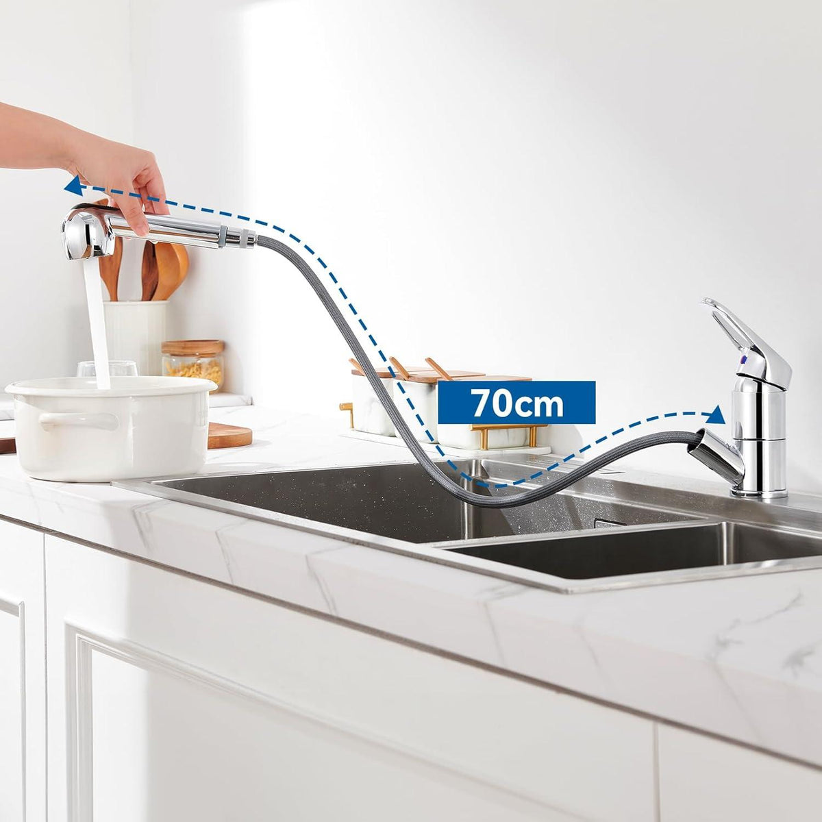 Einhebel Küchenarmatur mit 2 Strahlarten ausziehbar Chrom