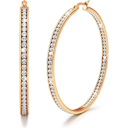 Creolen Edelstahl mit Zirkonia, 50mm, Roségold