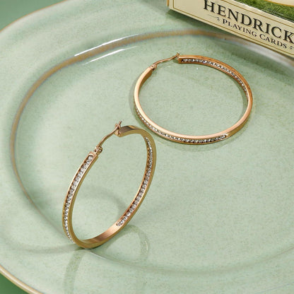 Creolen Edelstahl mit Zirkonia, 50mm, Roségold