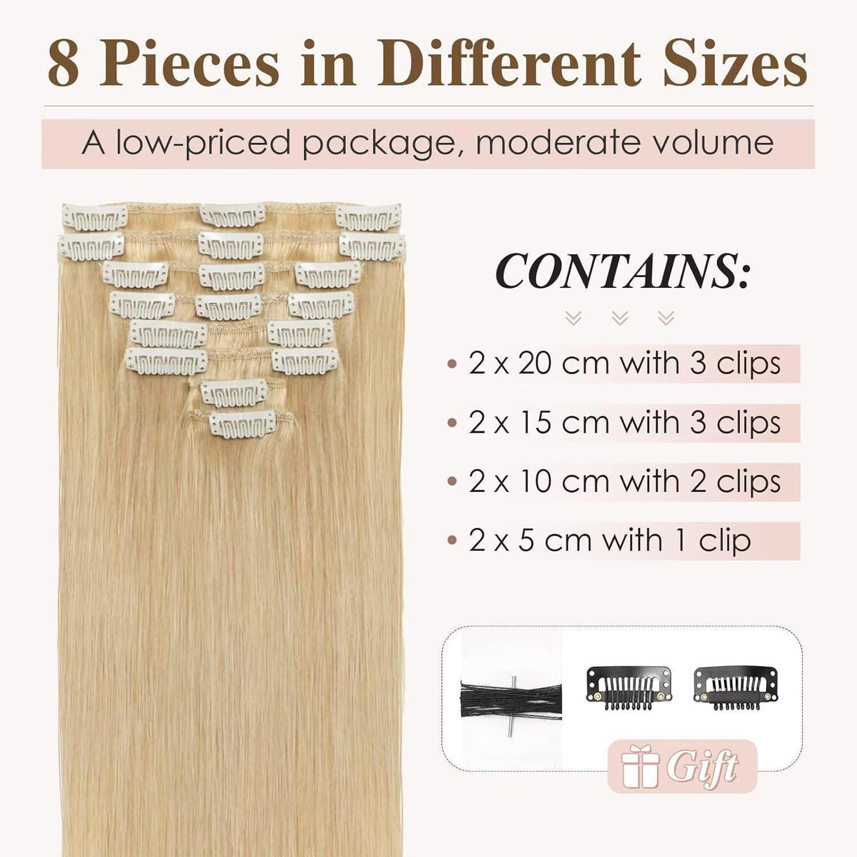 Echthaar Clip-In Extensions – Mittele Blond, 35cm