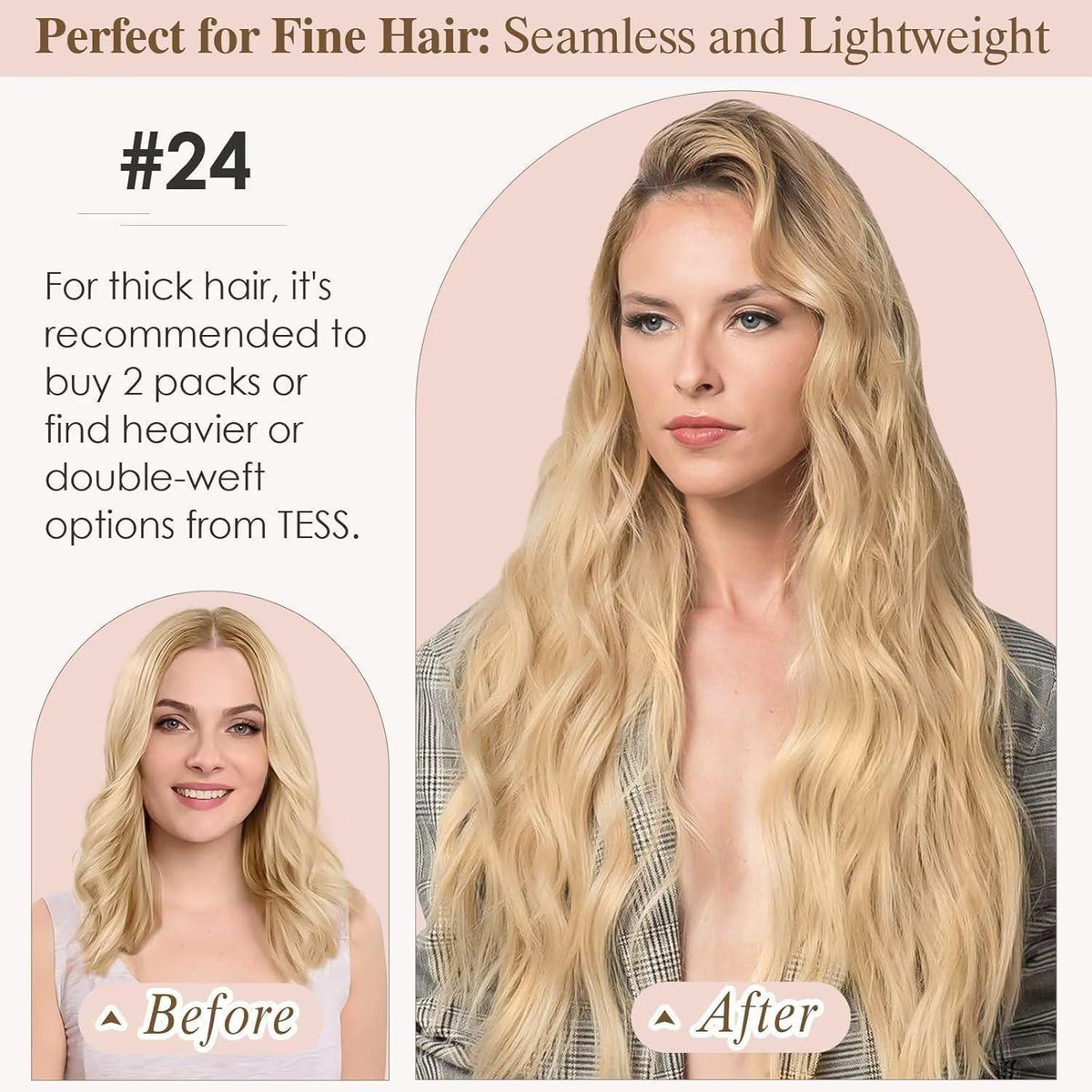 Echthaar Clip-In Extensions – Mittele Blond, 35cm