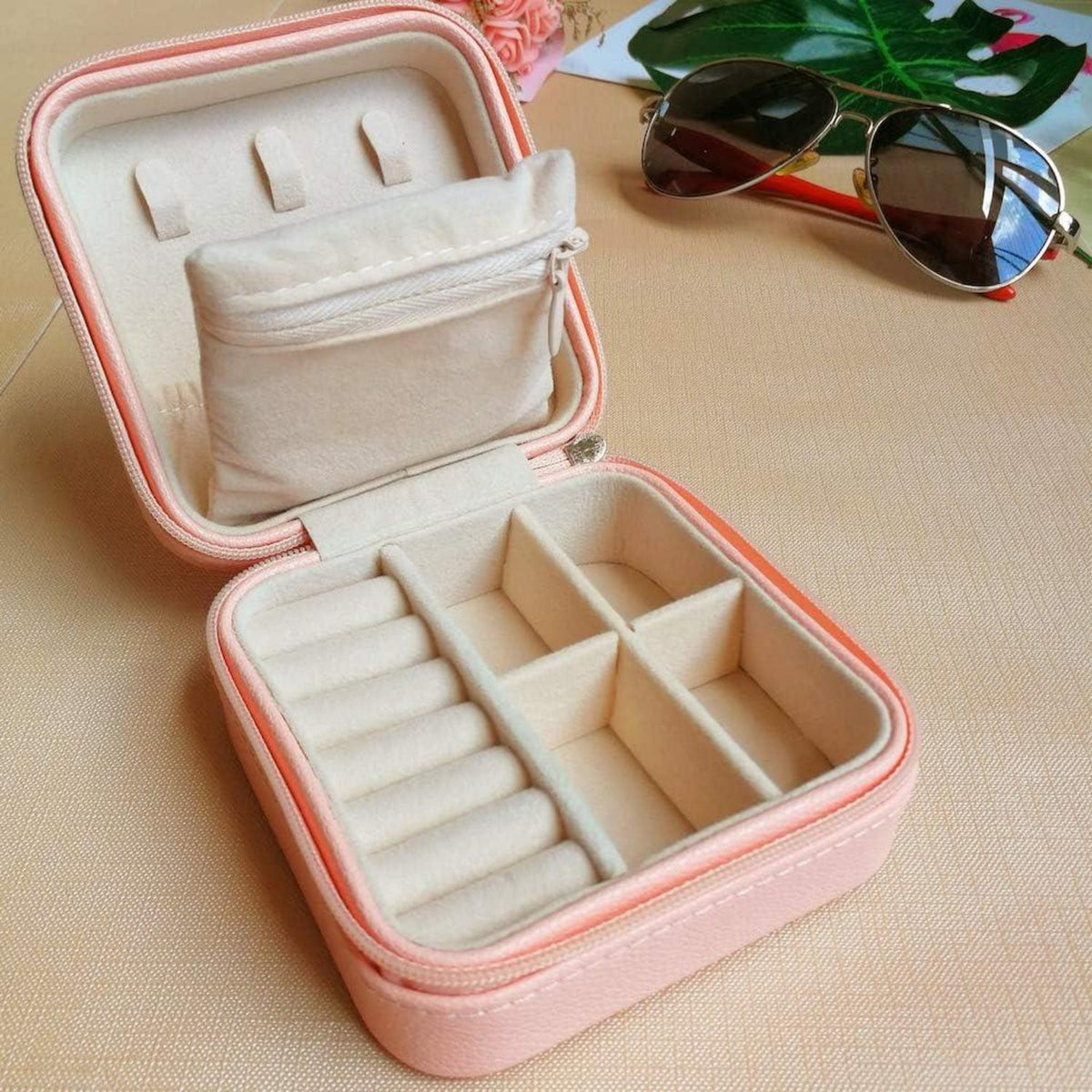 Mini Reise-Schmuckbox Damen PU-Leder Rosa Aufbewahrungsbox