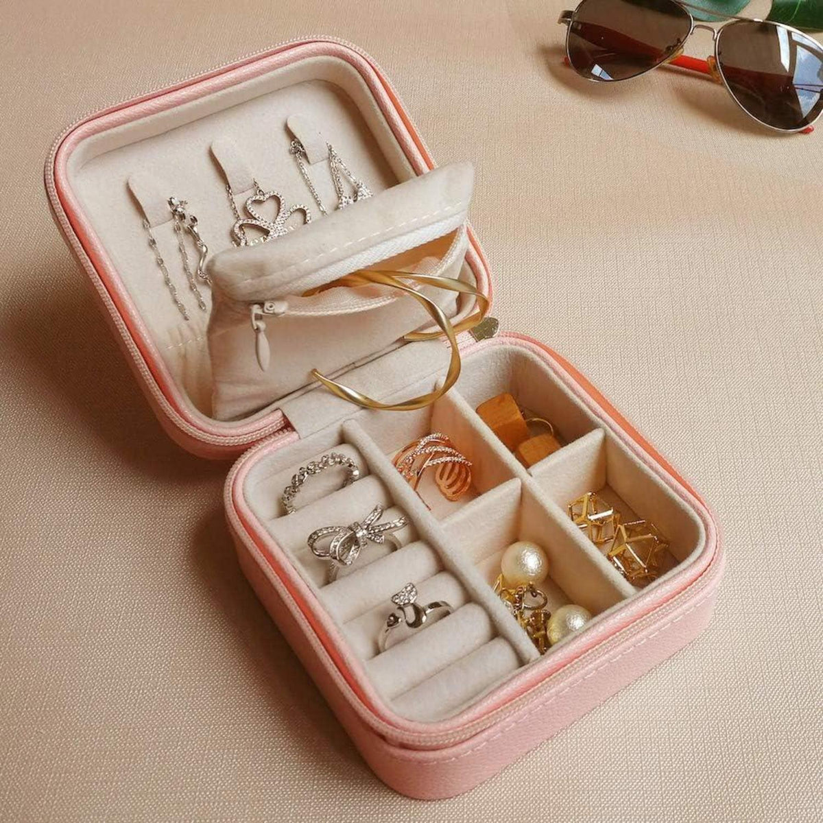 Kleine Reise-Schmuckbox Damen PU-Leder Aufbewahrungsbox Mini