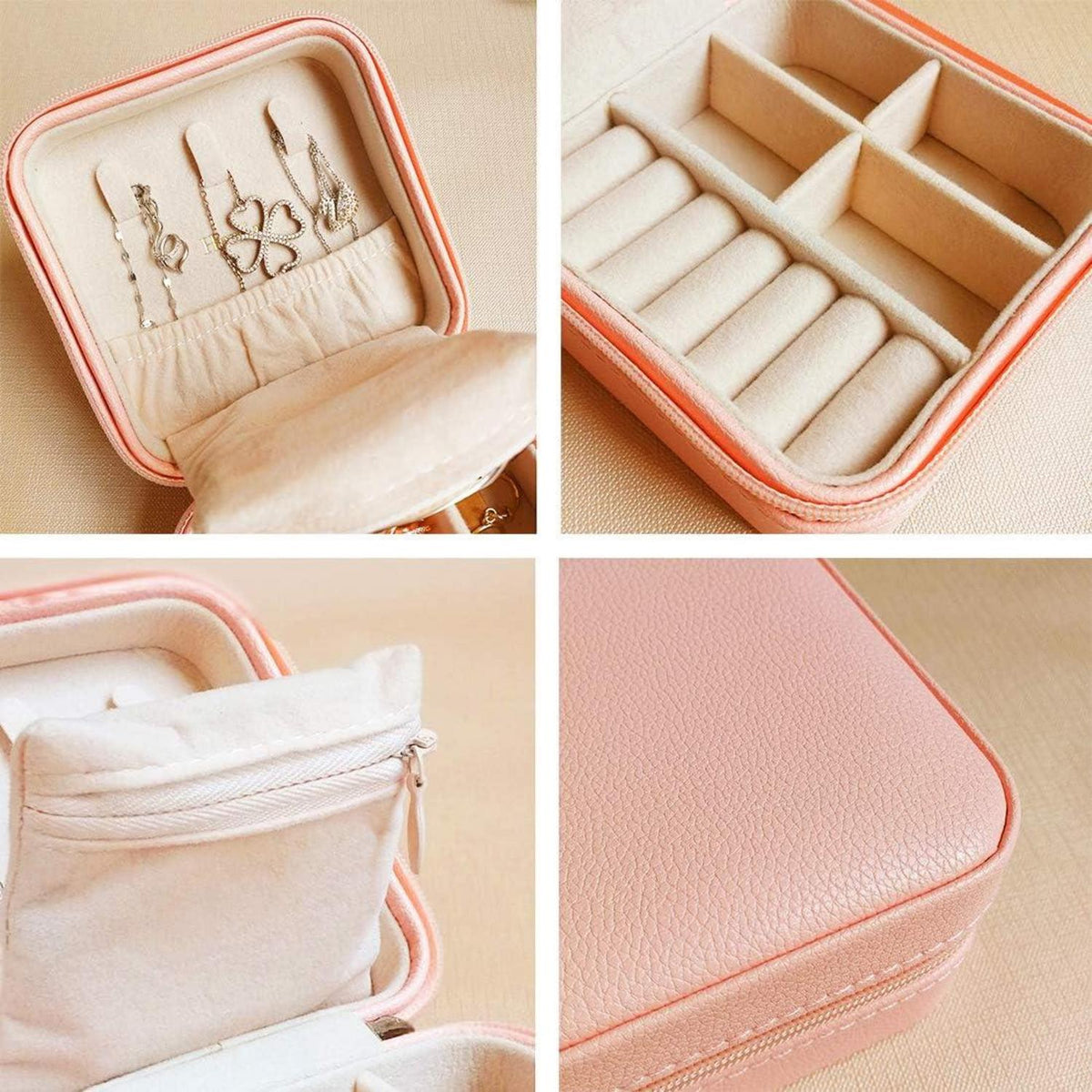 Kleine Reiseschmuckbox für Damen PU-Leder Aufbewahrungsbox Ringe Armbänder
