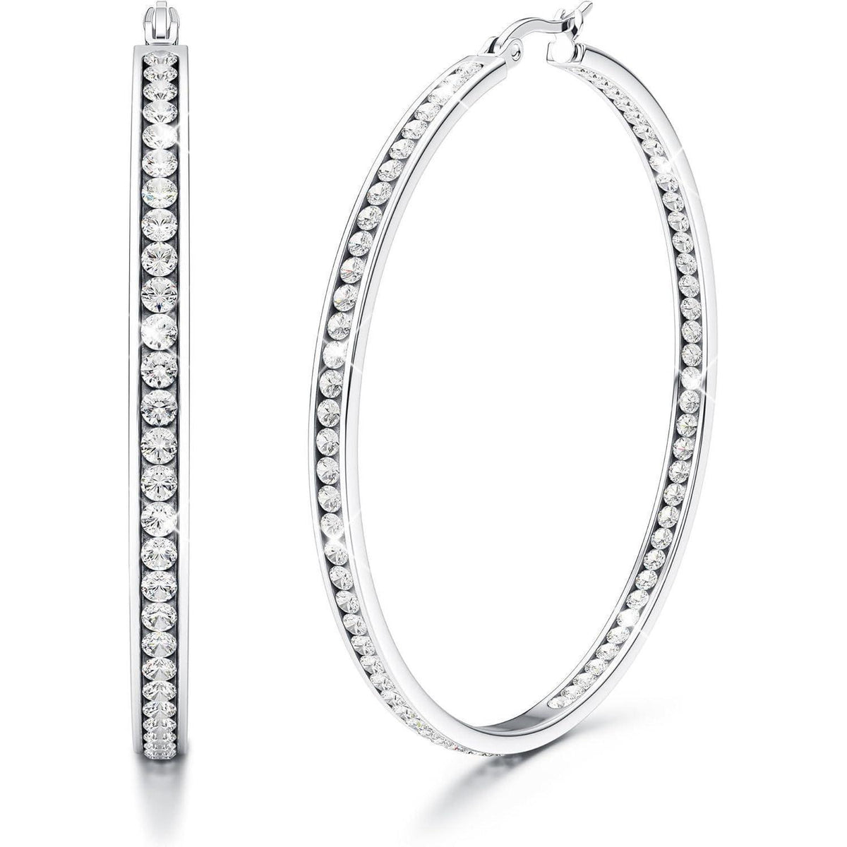 Creolen Edelstahl Damen 40/50/60mm mit Zirkonia, Silber/Gold/Roségold