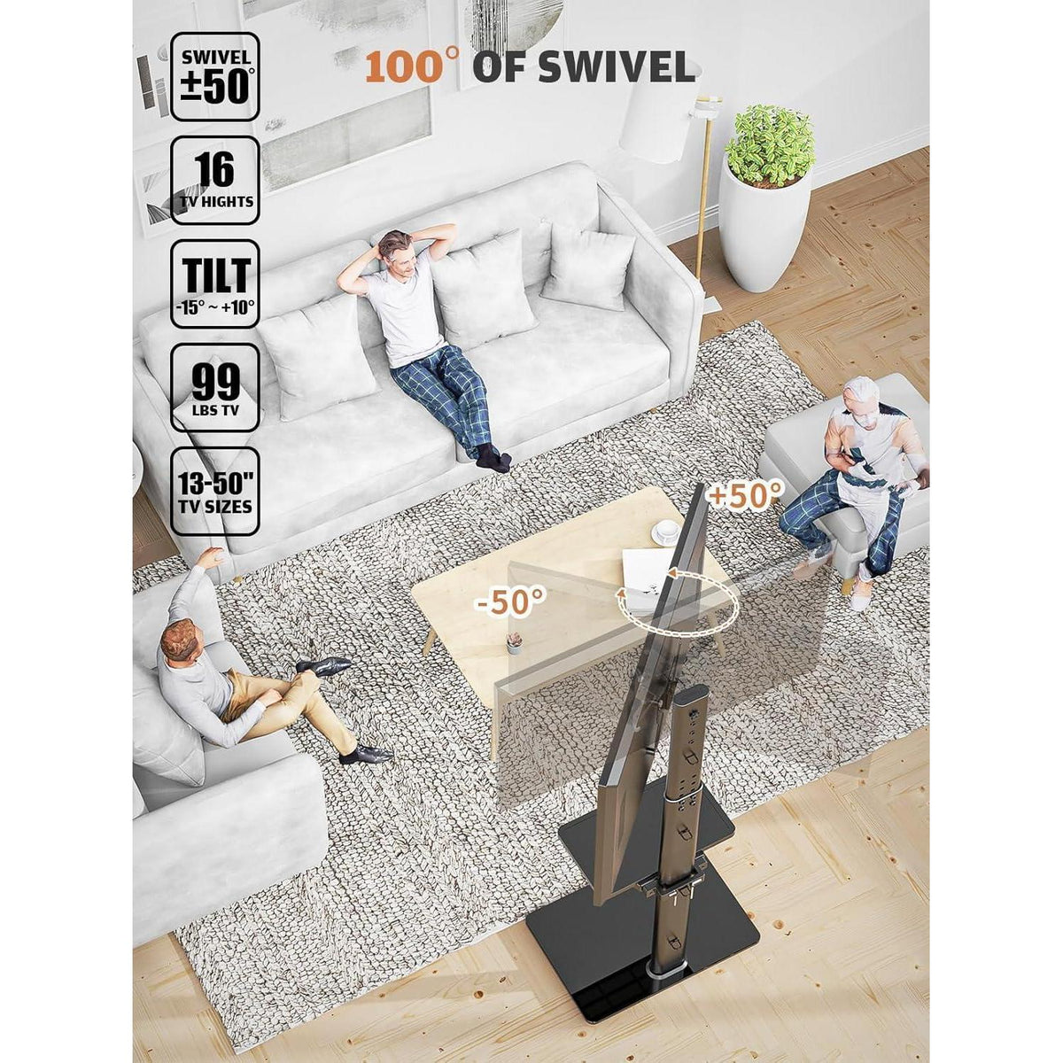Höhenverstellbarer TV Standfuß mit Regalen für 19-42 Zoll Fernseher