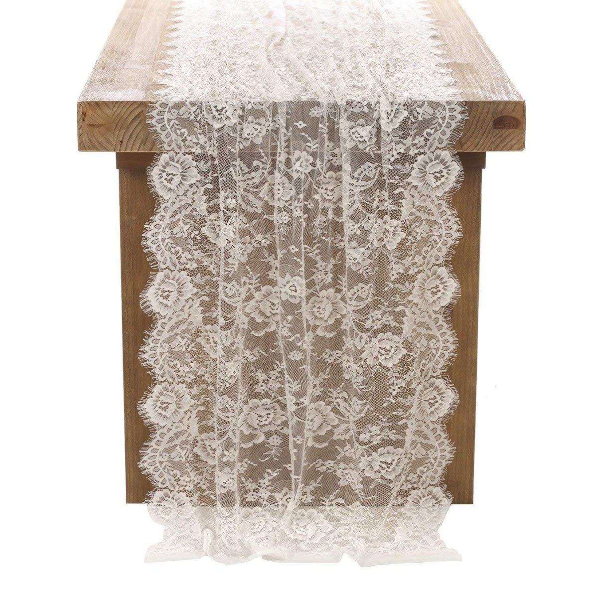 Weiße Spitzen Tischläufer 75x300cm - Vintage & Bestickt