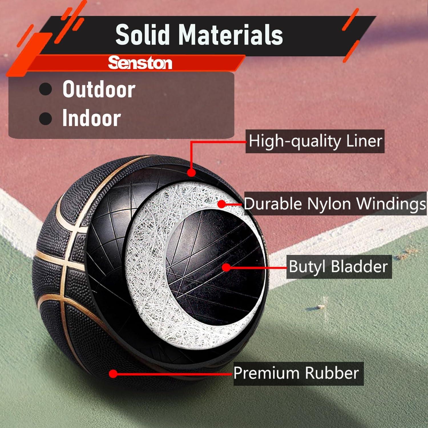 Senston Basketball Größe 7 mit Pumpe Outdoor Anti-Rutsch Schwarz