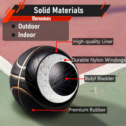Senston Basketball Größe 7 mit Pumpe Outdoor Anti-Rutsch Schwarz