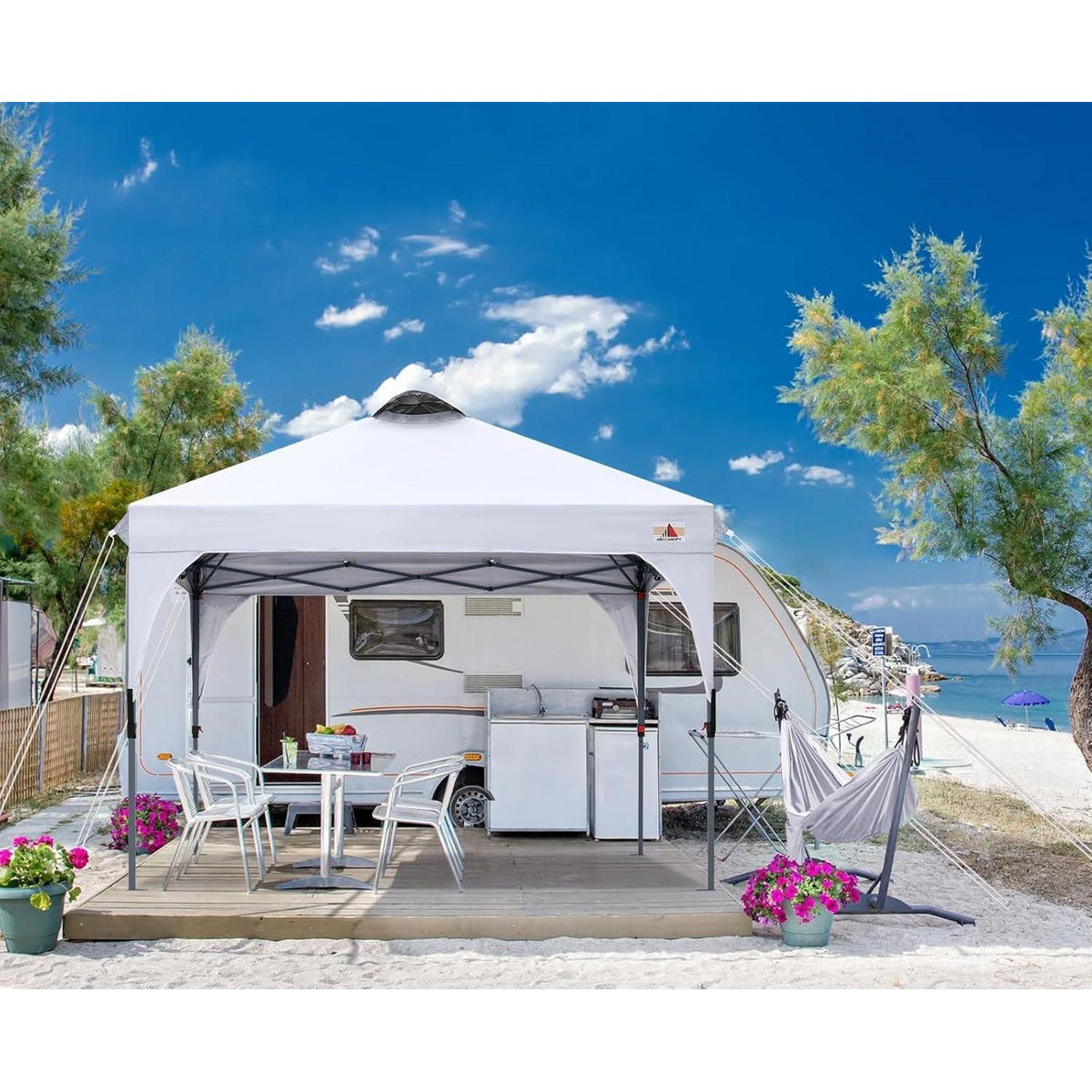 Pop-Up Pavillon 3x3m wasserdicht mit Zubehör, Weiß